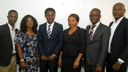 (L-r): Reginald Osuji, project executive; Loveth Igbo, project executive; Tony Ajah, director, all from Nigeria Innovation Summit; Rosemary Agu, direct sales manager, DigitalPR-Wire; Olajide Ojeniyi, Western Regional Coordinator, Nigeria Innovation Summit and Samuel Salami, director, Operations, DigitalPR-Wire, during a press conference to announce preparations of the Summit, held in Lagos on Wednesday.